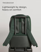 Troubadour Pioneer Backpack 3.0 - Premium Everyday Bag with Padded Laptop Section, Ventilated Shoe Compartment & Sustainable Waterproof Material - All-Day Lightweight Comfort Design - Obsidian Green