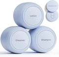 New Travel Toiletry Containers [Ultra Leakproof] TSA-Approved, PLA Hard Shell Jars with 5 Magnetic Labels, Wide Mouth Bottles for Lotion, Cleanser, Shampoo, Conditioner, Blue, 3 Pack, 1OZ