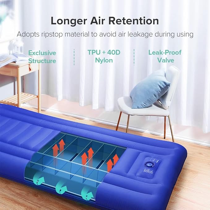 Sleeping Pad for Camping, Extra Thickness 5.5 Inch Ultralight Inflatable Sleeping Mat with Pillow Built-in Foot Pump, Compact Waterproof Camping air Mattress for Backpacking Hiking Traveling (Single)