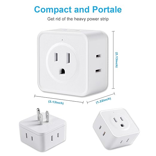 Multi Plug Outlet Extender, FiiMan 5 Outlet Splitter Wall Adapter, 3-Prong Grounded Outlet to The Side, Flat Wall Plug Side Access Adapter, 5 Way Outlet Extender Tap, White (1 Pack)