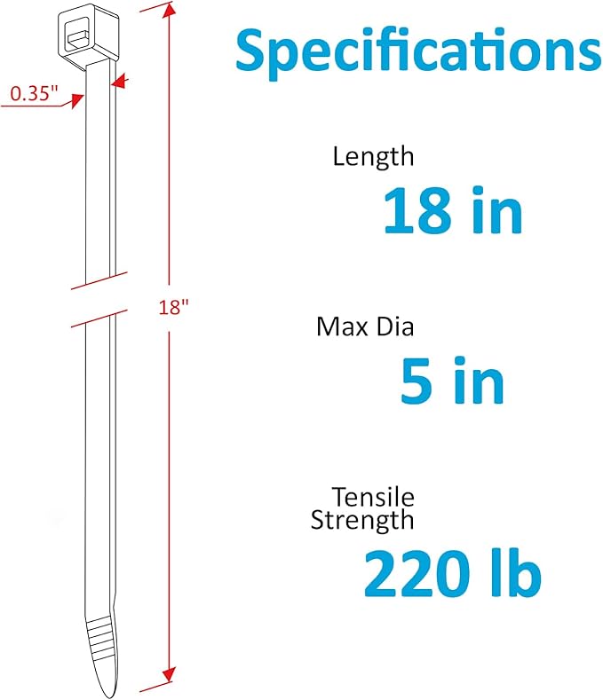 Large Zip Ties 18 inch (250 Pack), Long Zip Ties Heavy Duty with 220 lb Tensile Strength, Big Cable Ties, Black, by ANOSON