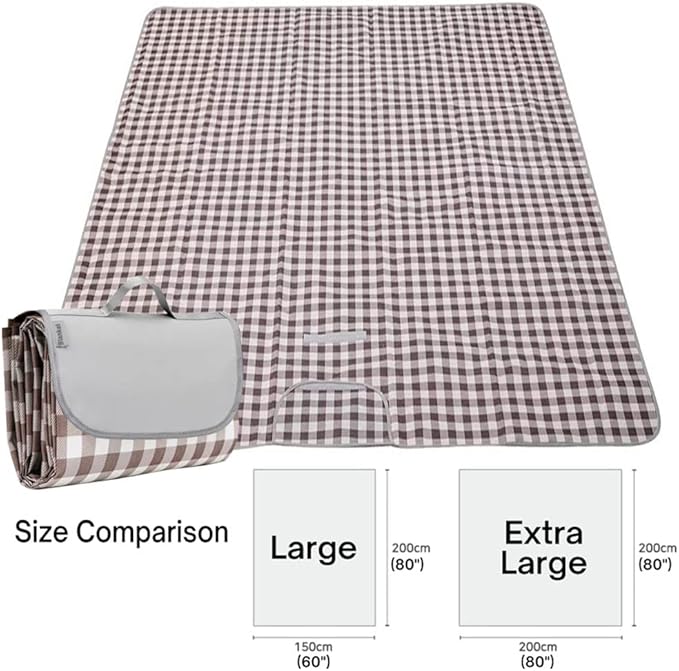 Extra Large Picnic Blanket Beach Blankets, Outdoor Foldable Waterproof Sand Mat for Beach Camping Hiking Travel Family Concerts Grass Park Music Festival Lawn Mats (Brown, 80x60inch)