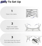 Folding Table 6ft Portable Heavy Duty Plastic Fold-in-Half Utility Foldable Table Plastic Dining Indoor Outdoor for Camping, Picnic and Party, White