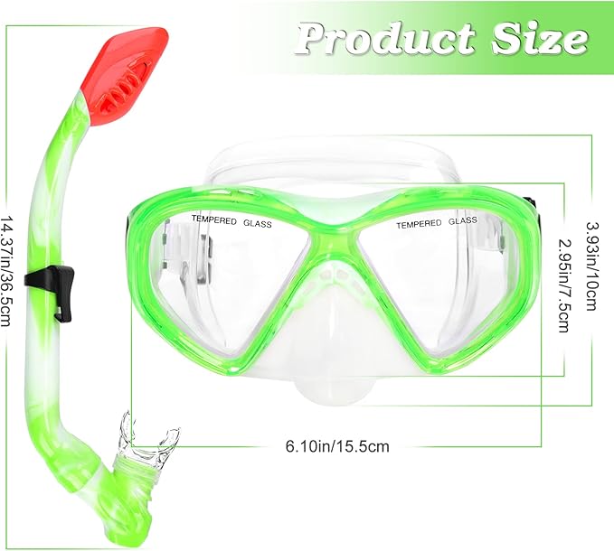 Kids Snorkel Set Dry Top Snorkeling Gear for Kids Youth Boys Girls Junior Age 5-15,Tempered Glass Swimming Diving Mask and Snorkel Set 180 Degree Panoramic View