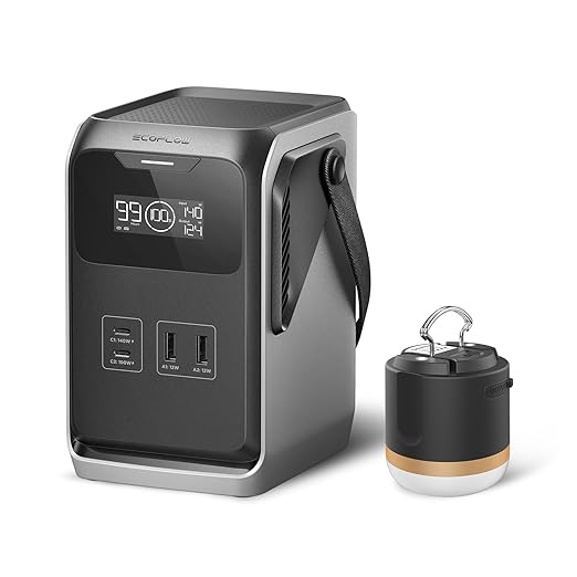 EF ECOFLOW TRAIL 200 DC Portable Power Station with Camping Lamp, 192Wh LiFePO4 Battery, Solar Generator, 220W DC Output, Compact Power Bank for Camping, Travel, Outdoors, and Emergency Use