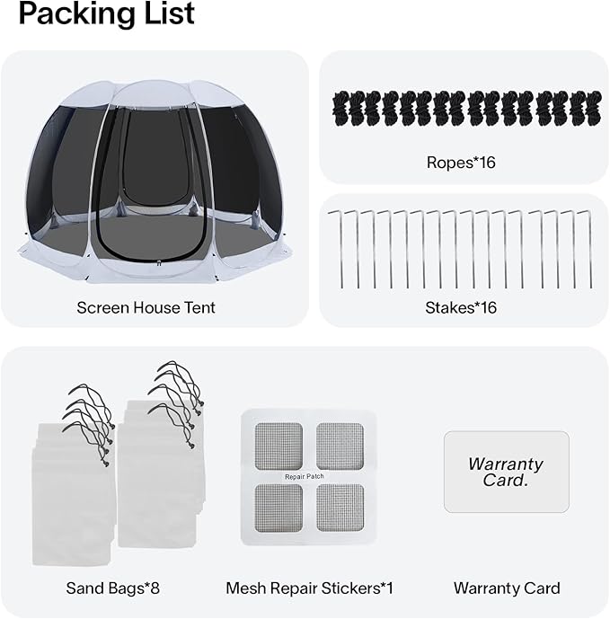 Alvantor Screen House Gazebo, 6-10-15 Person Pop Up Igloo Screened Canopy Tent with Mosquito Netting Sides, Instant UV Resistant Sun Shelter for Garden, Patio, Backyard