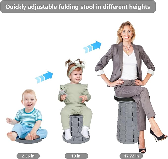 Portable Telescoping Collapsible Stool – Adjustable Height Folding Seat (Up to 450 lbs), Lightweight Camping Stool & Travel Seat for Fishing, Hiking, BBQ, Indoor & Outdoor(Light Gray)