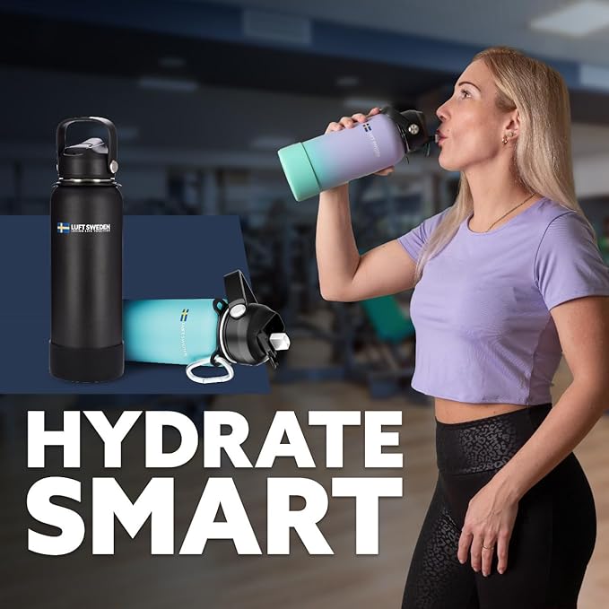 LUFT SWEDEN 40 oz Insulated Water Bottle with Straw Lid – Red & Purple – Stainless Steel, Leakproof, Dishwasher Safe – Double Wall Gym Flask for Ice-Cold Drinks – BPA-Free Reusable Thermos