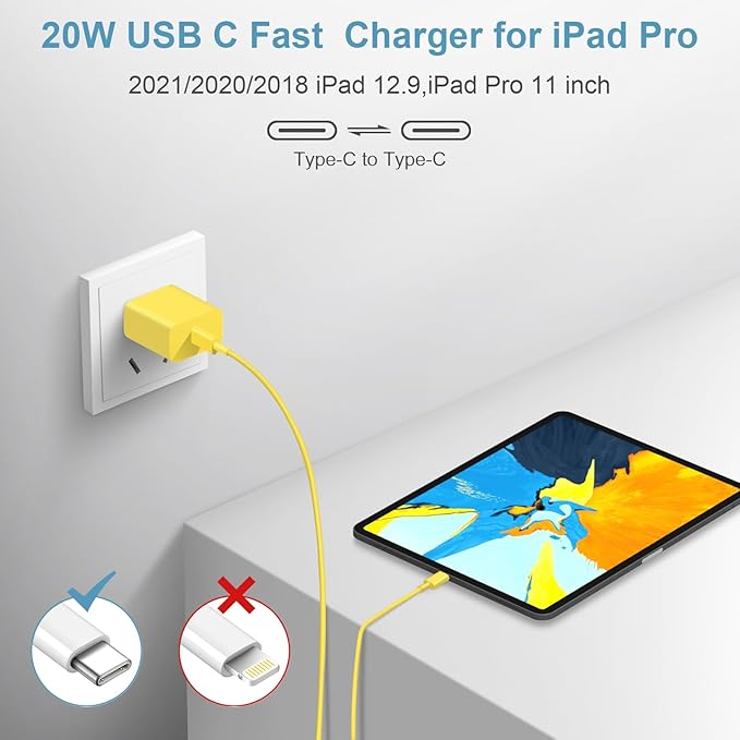10FT iPhone 17 16 15 Charger Fast Charging USB C Charger Block Type C Chagrer Fast Charging 2-Pack for iPhone 17/17 Plus/17 Pro/17 Pro Max/iPhone 16/16 Plus/16 Pro/16 Pro Max/15/15 Pro Max(Yellow)