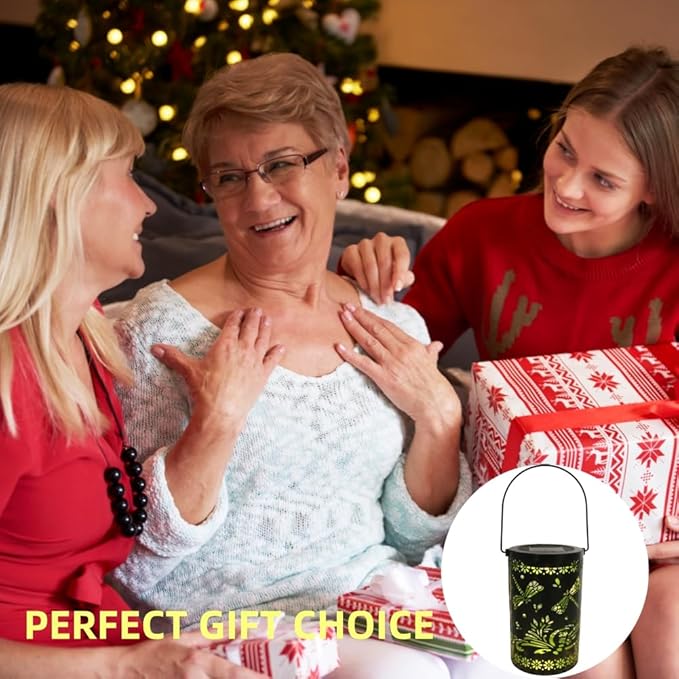 2 Pack Dragonfly Hanging Solar Lanterns Outdoor Waterproof,Black Metal Hollowed-Out Decorative Lanterns Solar Lights for Outside Yard Porch Tabletop Stairs Garden Decor