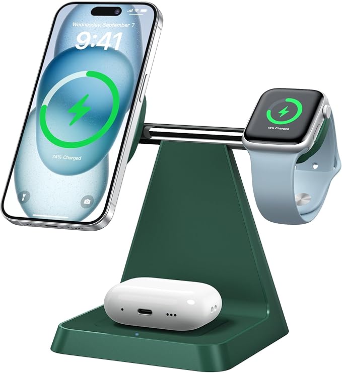 Magnetic Wireless Charger for iPhone - 3 in 1 Charging Station for Multiple Devices Charger Stand for Apple Watch iPhone 16 15 14 13 12 Pro Max