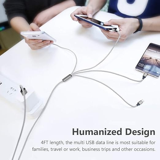 Puxnoin Multi Charging Cable, Multi USB Cable 2Pack 4FT Universal 4 in 1 Multiple USB Cable Fast Charging Cord with Type-C, Micro USB Connectors for Cell Phones Tablets, Silver
