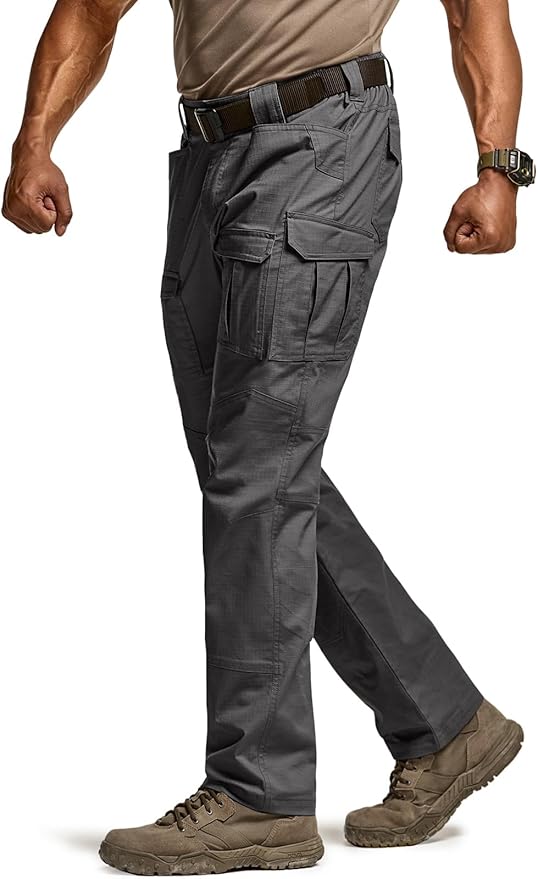 CQR Men's Flex Ripstop Tactical Pants, Water Resistant Stretch Cargo Pants, Lightweight EDC Hiking Work Pants