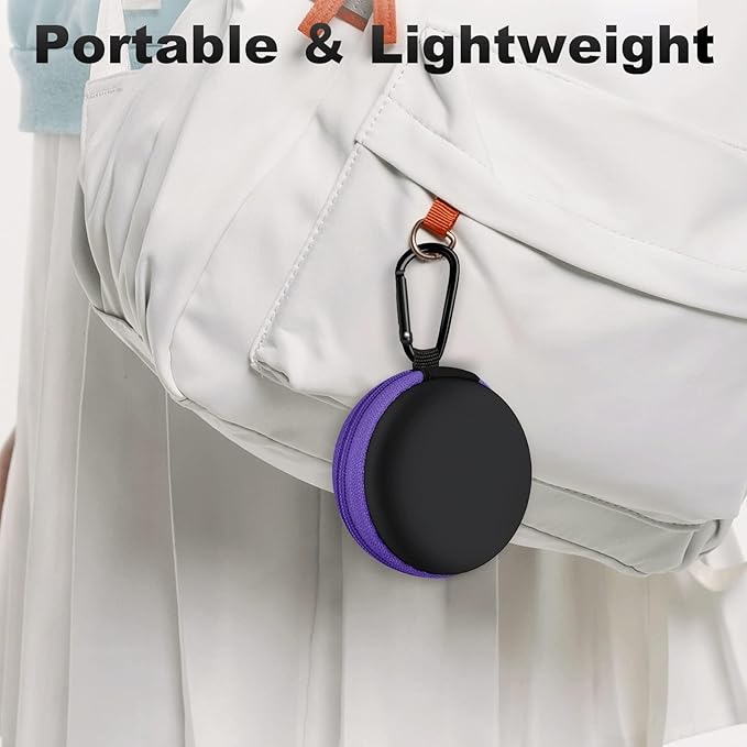 2Pack Round Earbud Case Portable EVA Carrying Case Storage Bag Cell Phone Accessories Organizer with Carabiner for Earphone, Earbud, Earpieces, SD Memory Card, Camera Chips, Black/Purple