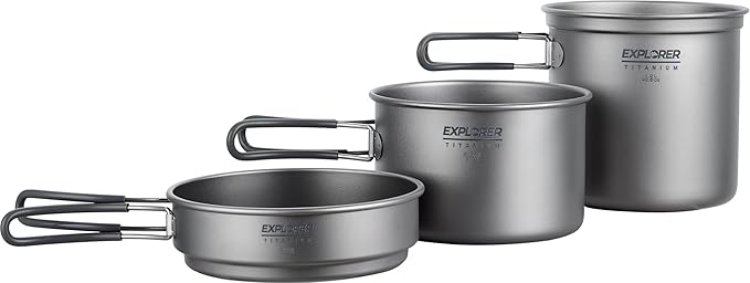 Explorer Bear Titanium Stackable Camping Cooking Pot Mess Kit Set