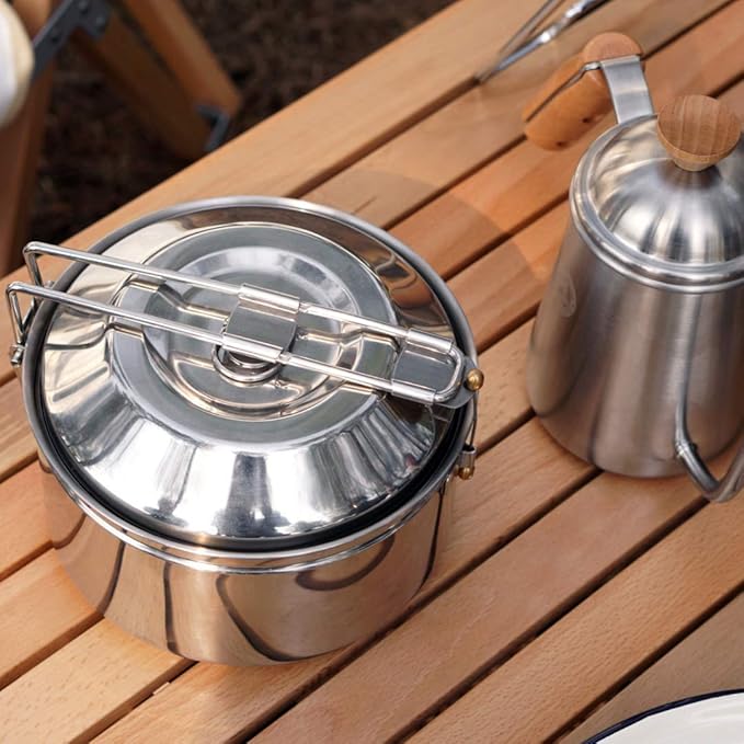 Fire-Maple Antarcti 1.0 Liter Stainless Steel Camping Bowls with Locking Lid, Camping Cook Pot Folding Handle