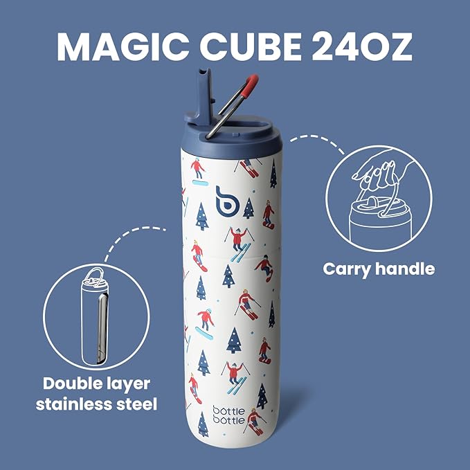 BOTTLE BOTTLE Insulated Water Bottle 24oz with Straw Lid and Handle for Sports Travel Gym Stainless Steel Water Bottles Double-Wall Vacuum Metal Leak Proof BPA-Free