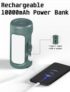 Foldable Camping Light Rechargeable Lantern, 10000mAh, Portable Flashlight, IP54 Waterproof, 1/4" Screw Adapter, 750LM, 5 Modes, LED Tent Light for Camping, Hiking, Fishing