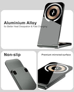 2-in-1 Wireless Charging Station, 15W Fast Mag-Safe Wireless Charger Compatible with iPhone 17 16 15 14 13 12 Pro Max, Foldable Portable Phone Charger Stand with USB-C Cable (No AC Adapter)