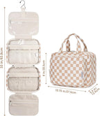 Narwey Hanging Toiletry Bag for Women Travel Makeup Bag Organizer Toiletries Bag for Travel Size Essentials Accessories Cosmetics (Light Checkerboard (Medium))