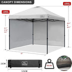 KAMPKEEPER 10x10 Pop Up Canopy Tent with 2 Sidewalls, Beach Tent - Easy Outdoor Sun Shade for Events, Parties, Camping - Gazebo with 4 Weight Bags & Carry Bag.（White）