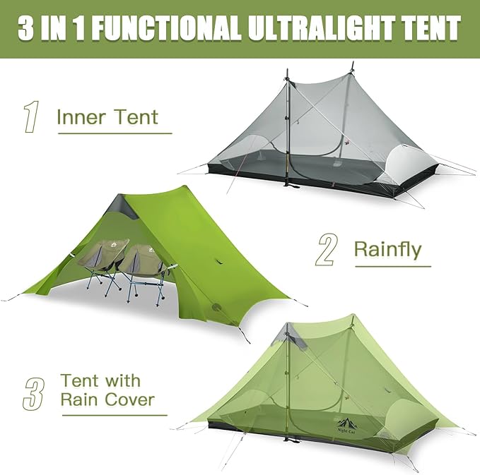Night Cat Ultralight Tent 1 Person for Professional Backpacker Hiker 2 LBS Only Lanshan Backpacking Bivvy Ground Tent Heavy Rain Waterproof Trekking Pole Not Included