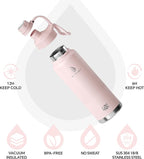 IDEUS Insulated Stainless Steel Water Bottle with 2 Leak-Proof Lids, Thermal Water Flask for Hiking Biking, 40oz, Light Pink