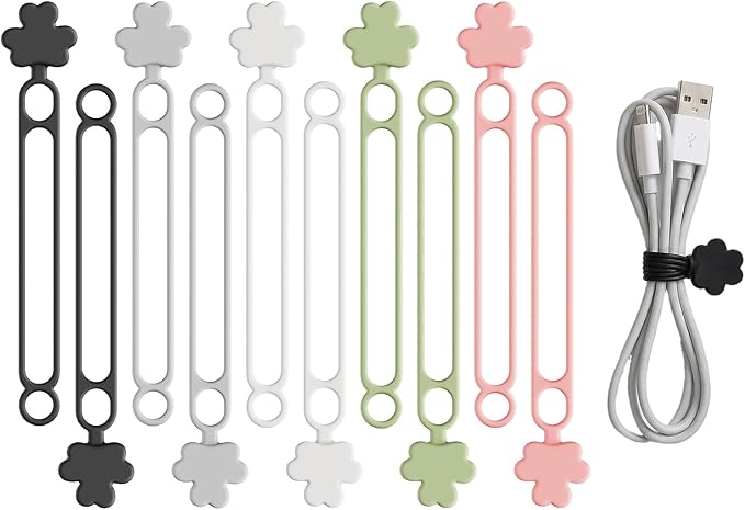 Data Cable Organizer, 2026 Upgrade Silicone Cable Ties Reusable Cable Management Organizers, Multipurpose Elastic Cord Organizer for Fastening and Bundling Cable Cords Wires (10PC B)