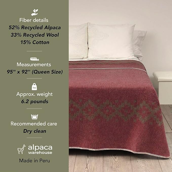 Thick Alpaca Wool Blanket Heavyweight Camping Outdoors Indoors Soft Peru Queen Size Ethnic Design (Soft Gray/Ivory 2, Queen Size)