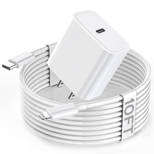 Apple Fast Charger, 10FT Extra Long Fast iPhone Charger Travel Plug Adapter Super Quick Apple Charging USB C Wall Charge Block with 10Foot Lightning Cable Cord for iPhone 14/13/12/11/X/XR/SE2022/iPad