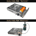 Propane or Butane Stove with Windblocker & Carry Case, Upgrade Dual Fuel 10000BTU Stainless Steel Portable Camping Gas Stove for Camping,Tailgating,Outdoor Cooking,Emergency(Fuel not included)