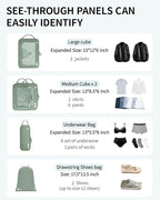 ECOHUB 5 Set Compression Packing Cubes for Suitcases Organiser Bags Set Travel Essentials with Shoe Bags for Travel Tear-resistant Travel Accessories with ID Tag Expandable Packing Bags(Green)