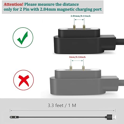 Meliya VeryFit Smart Watch Charger, USB A+USB C Magnetic Smartwatch Replacement Charging Cable Cord 3.3FT