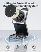 3-in-1 Wireless Charger for iPhone,15W Fast Wireless Charging Station Compatible with Mag-Safe Charger,Magnetic Foldable Travel Charger Stand Nightstand for iPhone 17/16/15/14,Apple Watch&AirPods