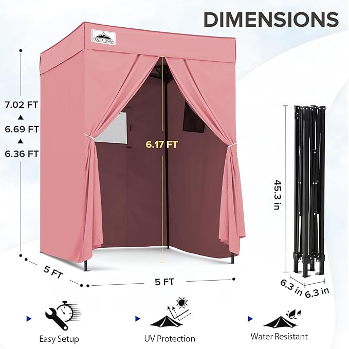 EAGLE PEAK Flex Compact 5x5 Pop-up Canopy Changing Room, Portable Privacy Dressing Room for Indoor Fashion Photoshoots, Camping, or Pool, Pink