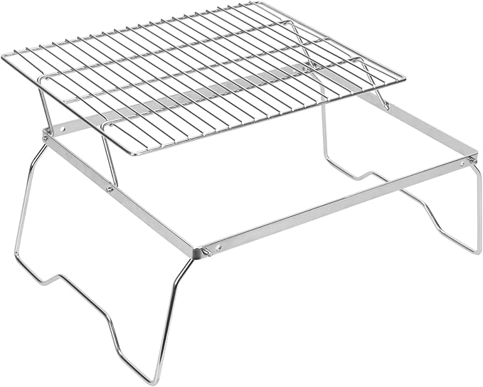 ZORMY 17" Large Folding Campfire Grill, 304 Stainless Steel Firepit Grill Grate, Heavy Duty Portable Camping Grill with Carrying Bag, Gas BBQ Grill Grate for Backpacking, Hiking, Picnics (Double)