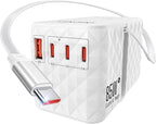 LENCENT 85W Universal Travel Power Adapter with Retractable USB C Cable, GaN International Travel Adapter with 1 USB-A & 3 Type C Fast Charging, Worldwide Plug Adaptor for US to EU UK Type C/G/A/I