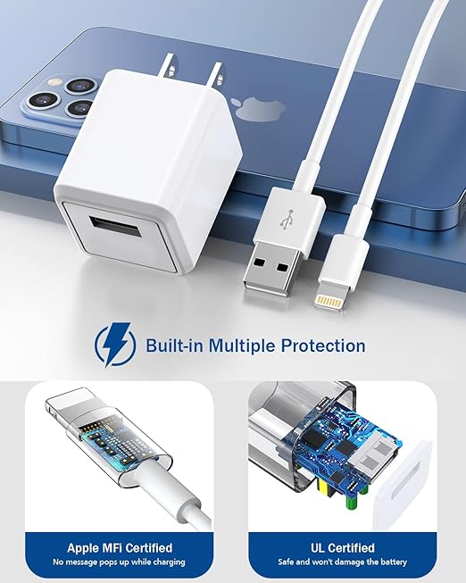 [Apple MFi Certified],iPhone Charger Cube 2Pack Lightning Cable Cord with USB Wall Charger Apple Charging Travel Plug Adapter for iPhone 14 Pro Max/14 Pro/14/13 Mini/12/11/XS/XR/X/8/7/SE,iPad,AirPods