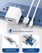 [Apple MFi Certified],iPhone Charger Cube 2Pack Lightning Cable Cord with USB Wall Charger Apple Charging Travel Plug Adapter for iPhone 14 Pro Max/14 Pro/14/13 Mini/12/11/XS/XR/X/8/7/SE,iPad,AirPods