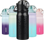 BJPKPK 18oz Insulated Water Bottle With Straw Stainless Steel Double Wall Water Bottles BPA Free Leak Proof Thermo With Lockable Flip Lid And Soft Silicone Spout,Black Leopard