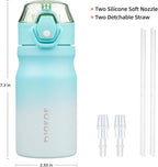 BJPKPK 14oz Insulated Water Bottle With Straw Stainless Steel Double Wall Water Bottles BPA Free Leak Proof Thermo With Lockable Flip Lid And Soft Silicone Spout,Sea Salt