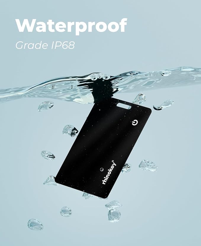 Rhinokey® Wallet Tracker Card (iOS Only) - Slim Rechargeable 1.8mm Thin Tracker Airtag Wallet IP68 Waterproof Apple Find My Luggage Tags Item Finder with Key Chain Hole
