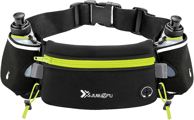 Number-one Running Belt with Water Bottles(2 x 175ML), Hydration Belt Waterproof Waist Pack Bag Fits iPhones Adjustable Sports Waist Pouch for Marathon Running Hiking Cycling