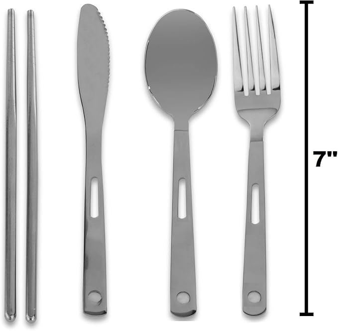 13 Piece Stainless Steel Family Cutlery Picnic Utensil Set with Travel Case for Camping | Hiking | BBQs - Includes Forks | Spoons | Knifes | Chopstick, Plus Nylon Commuter Case (Orange)