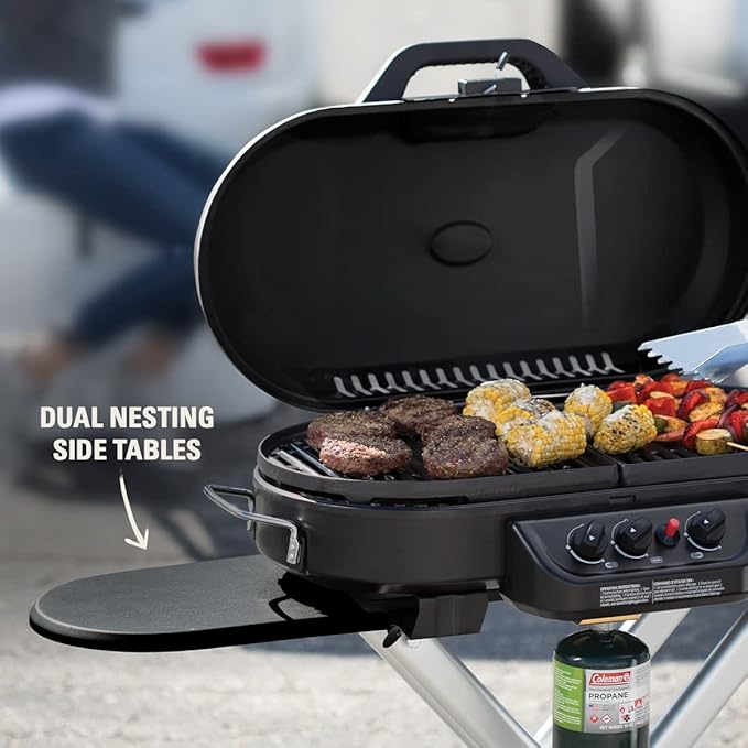 Coleman RoadTrip 285 Portable Stand-Up Propane Grill with 3 Adjustable Burners & Instastart Ignition, 20,000 BTUs of Power for Outdoor Cooking, Camping, Tailgating, Grilling, BBQs, & More