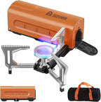 Portable Butane Gas Camping Stove - 7500 BTU Compact Folding Design with Carry Bag for Backpacking, RV Trips, Picnic & Outdoor Indoor Cooking, Orange