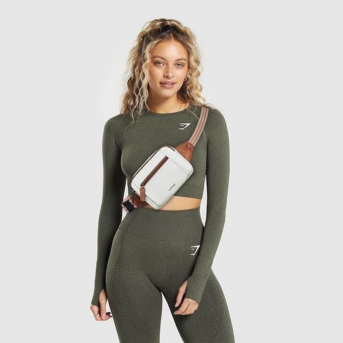 LATMAP 3L TRIPLE ZIP Fanny Packs Belt Bag For Women Men Crossbody Waist Pack Sling Chest Bum Travel Bag Purse Faux Leather Fashion Cute Beige