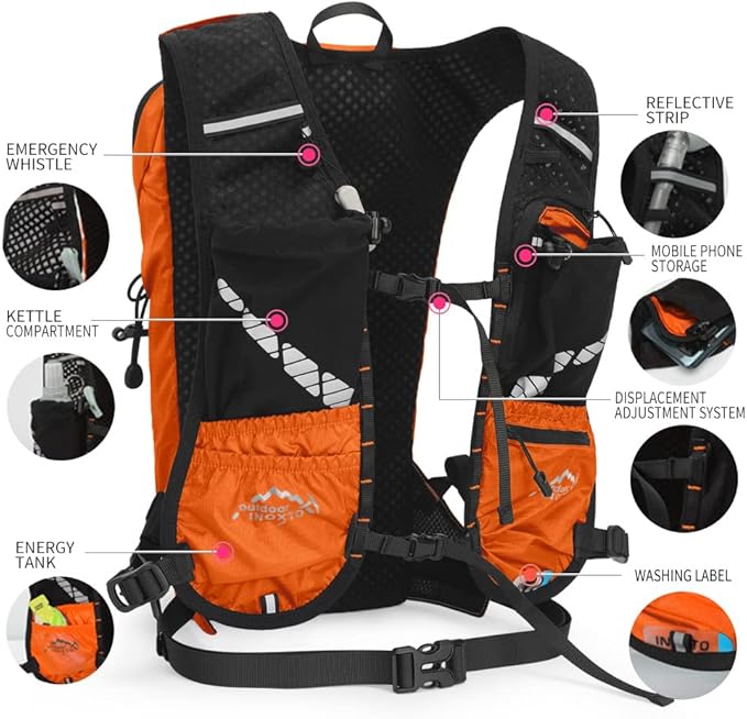 INOXTO Hydration Pack Backpack ，Water Backpack with 2L Leakproof Water Bladder, Running Hydration Vest for Man, Daypack for Cycling Motocross Climbing Trail Running