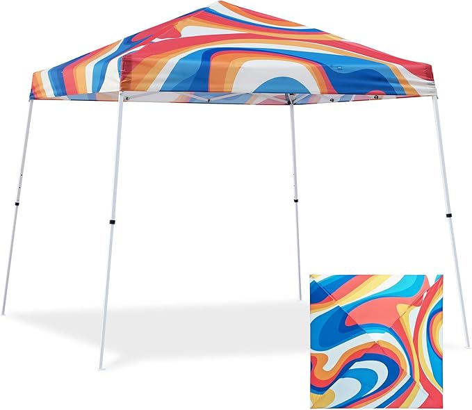 EAGLE PEAK 10x10 Slant Leg Pop-up Canopy Tent Easy One Person Setup Instant Outdoor Beach Canopy Folding Portable Sports Shelter 10x10 Base 8x8 Top (Swirl)