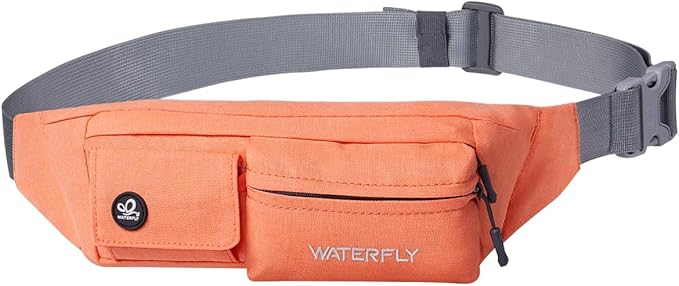 WATERFLY Fanny Pack Slim Soft Polyester Water Resistant Waist Bag Pack for Man Women Carrying iPhone 8 Samsung S6 (Orange)